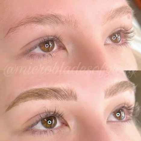 Pink and blue eyebrows after microblading eyebrow tattoo - Elite Look